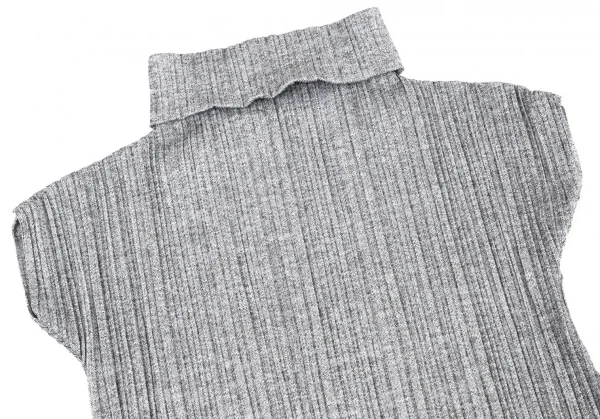 プリーツプリーズPLEATS PLEASE ヘリンボーンプリーツタートルネック半袖トップス グレー3 K-100614_003