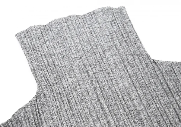 プリーツプリーズPLEATS PLEASE ヘリンボーンプリーツタートルネック半袖トップス グレー3 K-100614_006