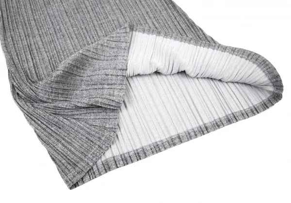 プリーツプリーズPLEATS PLEASE ヘリンボーンプリーツタートルネック半袖トップス グレー3 K-100614_009