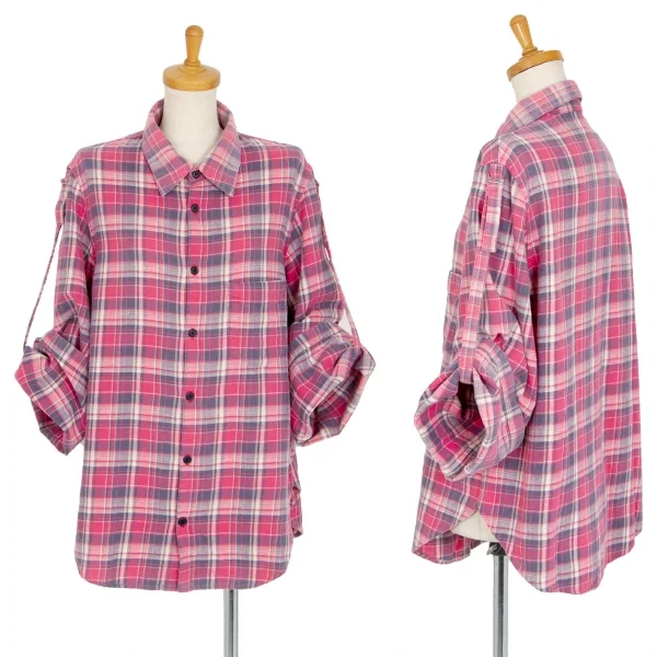 リミフゥLIMI feu ピリングコットン袖ロールアップチェックシャツ ピンクS K-100684_001