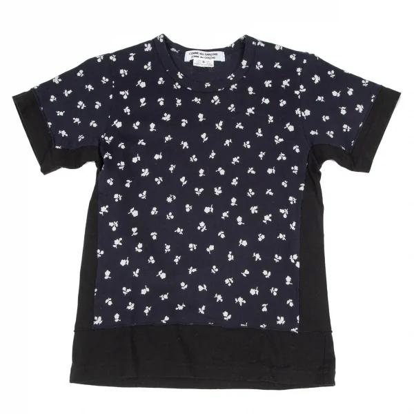 コムコム コムデギャルソンCOMME des GARCONS 小花柄プリント切替Tシャツ 紺黒S K-100694_001
