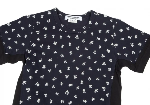 コムコム コムデギャルソンCOMME des GARCONS 小花柄プリント切替Tシャツ 紺黒S K-100694_002