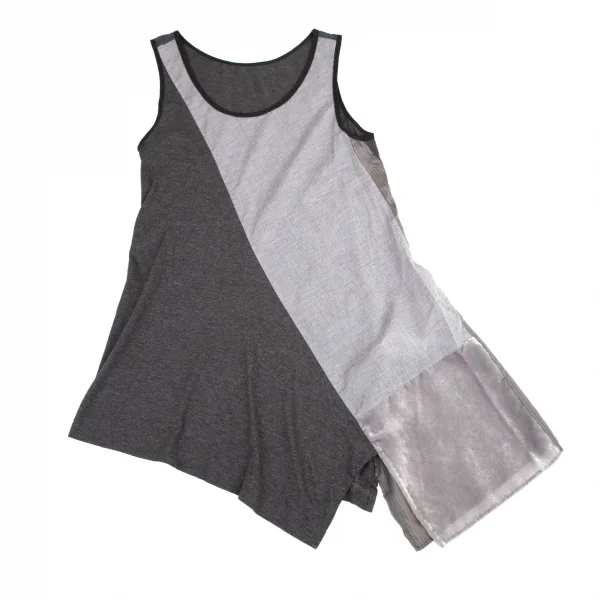 ワイズY's マルチファブリック切替アシンメトリーノースリーブチュニック グレー濃淡2 K-100739_002