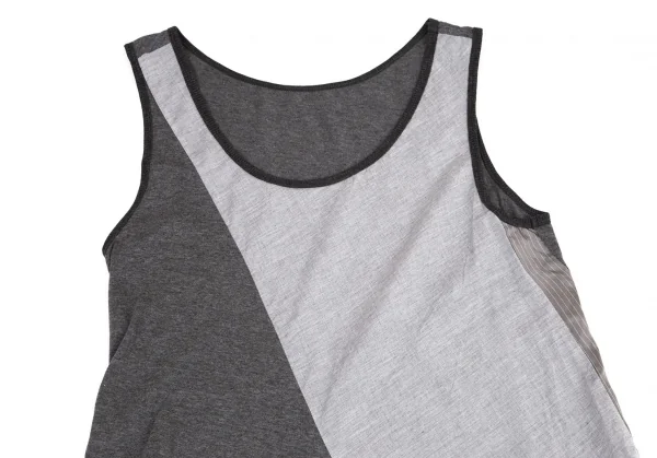 ワイズY's マルチファブリック切替アシンメトリーノースリーブチュニック グレー濃淡2 K-100739_003