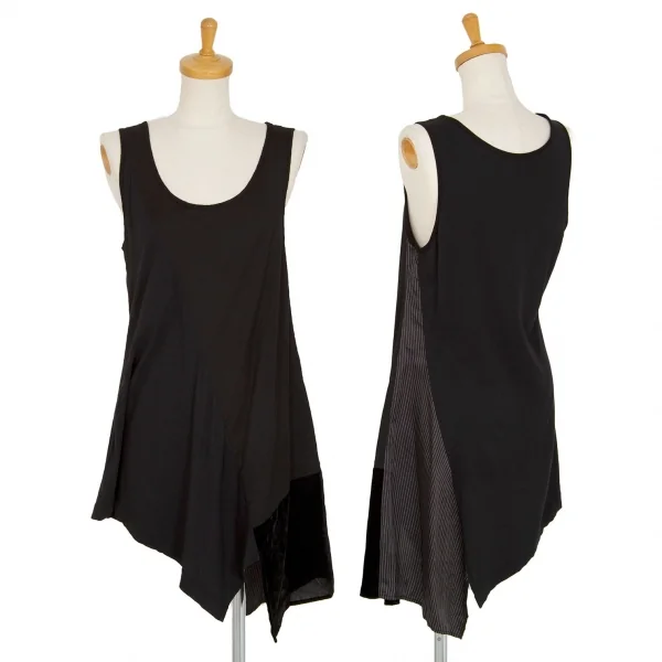 ワイズY's マルチファブリック切替アシンメトリーノースリーブチュニック 黒2 K-100740_001