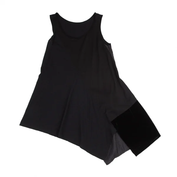 ワイズY's マルチファブリック切替アシンメトリーノースリーブチュニック 黒2 K-100740_002