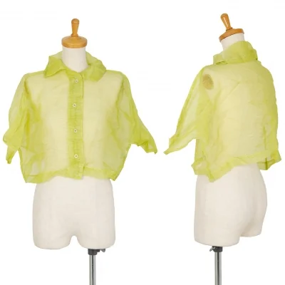 イッセイミヤケ ミーISSEY MIYAKE me シースルーボーダー織り矢絣プリーツショートブラウス