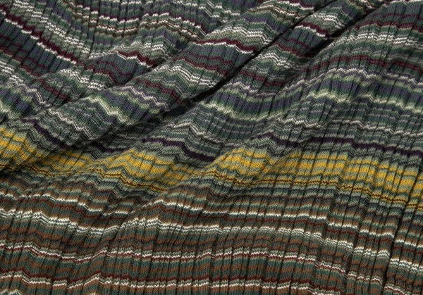 ヨーガンレールJURGEN LEHL マルチボーダーハイネックフリルTシャツ 緑マルチM K-100844_013