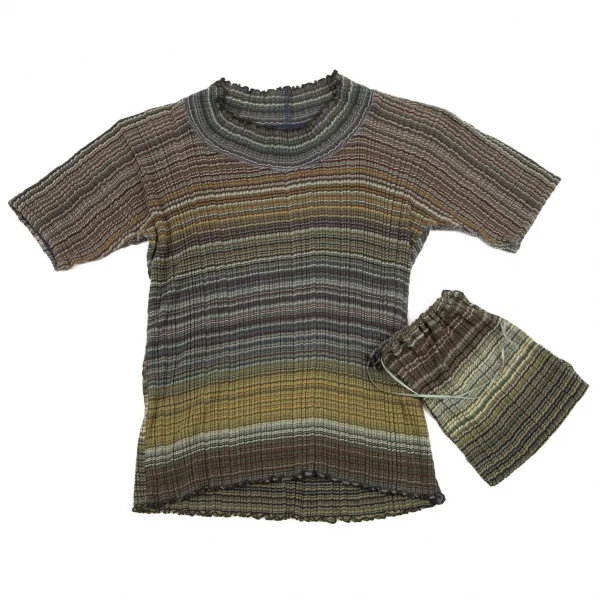 ヨーガンレールJURGEN LEHL マルチボーダーハイネックフリルTシャツ 緑マルチM K-100844_002