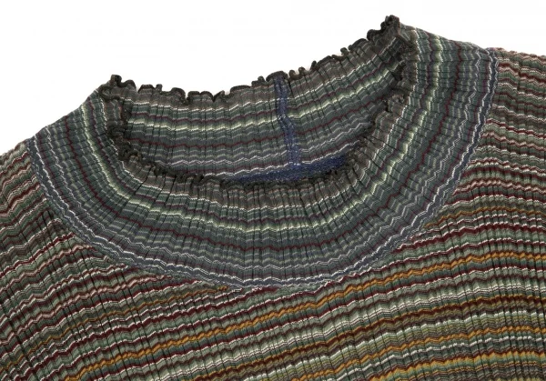 ヨーガンレールJURGEN LEHL マルチボーダーハイネックフリルTシャツ 緑マルチM K-100844_004