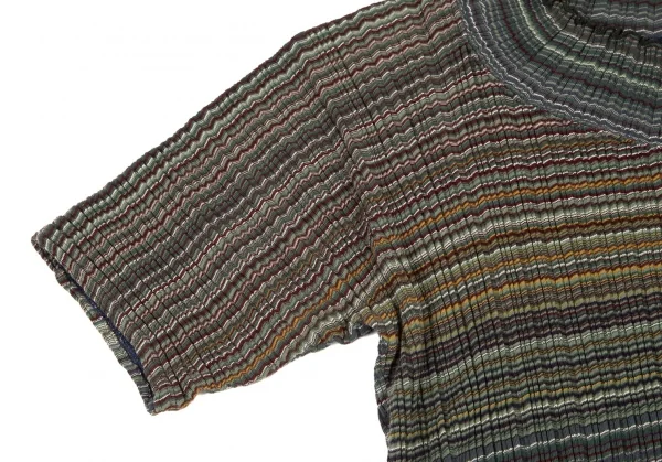 ヨーガンレールJURGEN LEHL マルチボーダーハイネックフリルTシャツ 緑マルチM K-100844_005