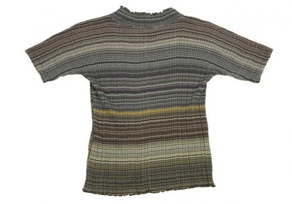 ヨーガンレールJURGEN LEHL マルチボーダーハイネックフリルTシャツ 緑マルチM K-100844_009