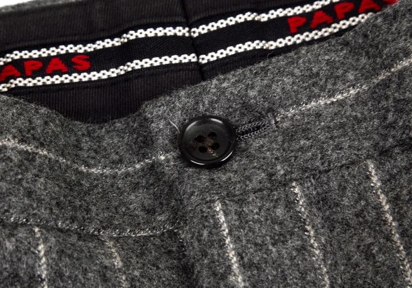 パパスPapas マラリウス社ファブリックウールストライプツータックパンツ グレー52LL K-100907_003
