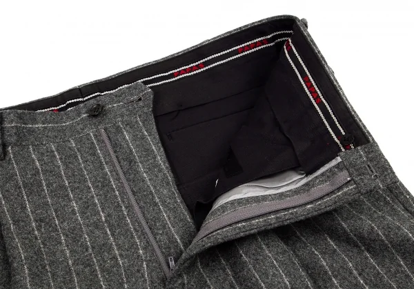 パパスPapas マラリウス社ファブリックウールストライプツータックパンツ グレー52LL K-100907_004