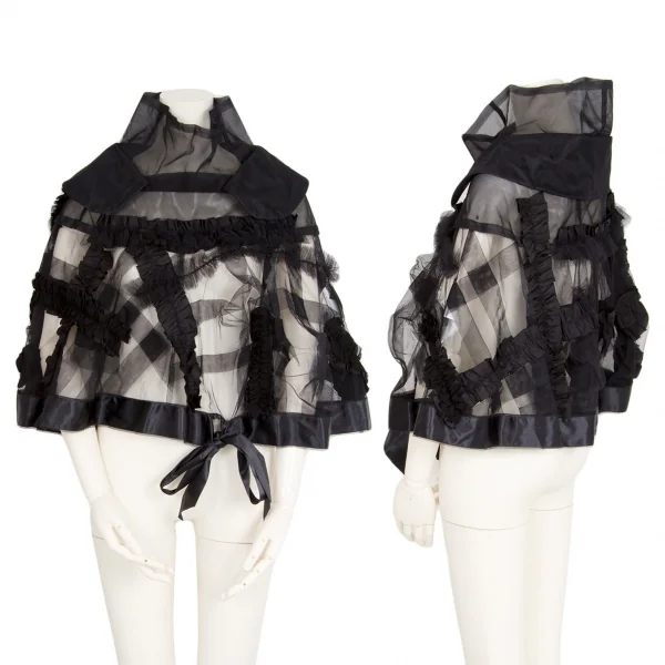 コムコム コムデギャルソンCOMME des GARCONS 裾リボンランダムフリルデザインチュールメッシュケープ