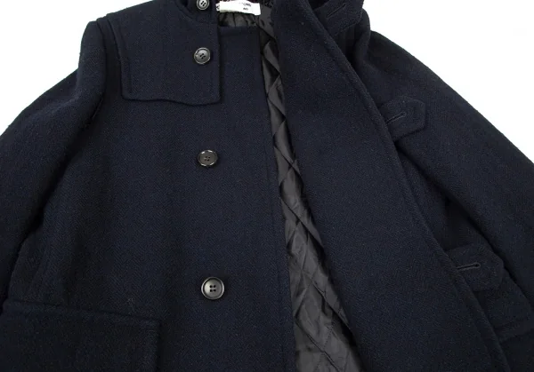 コムコム コムデギャルソンCOMME des GARCONS ウールストラップ留め裏キルティング中綿ダッフルコート 紺S K-100938_010