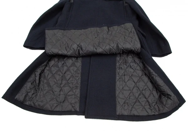 コムコム コムデギャルソンCOMME des GARCONS ウールストラップ留め裏キルティング中綿ダッフルコート 紺S K-100938_014