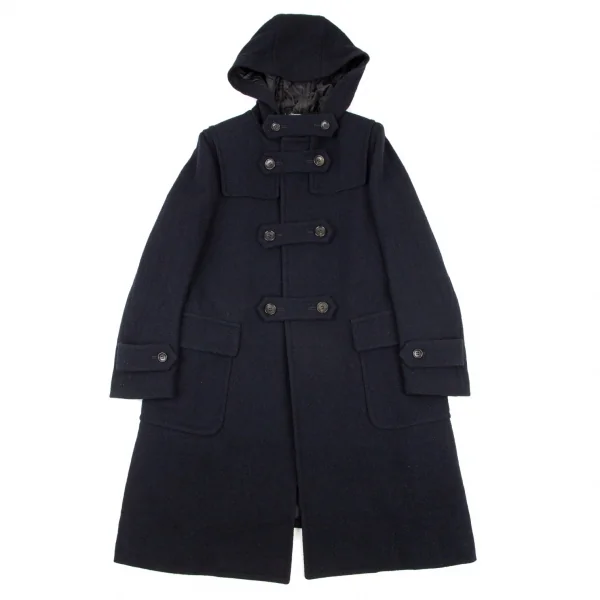 コムコム コムデギャルソンCOMME des GARCONS ウールストラップ留め裏キルティング中綿ダッフルコート 紺S K-100938_002