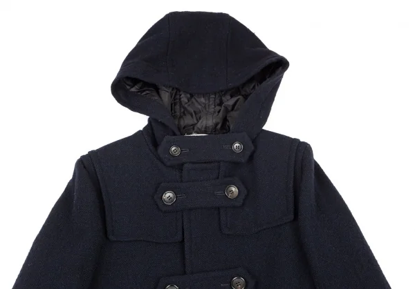 コムコム コムデギャルソンCOMME des GARCONS ウールストラップ留め裏キルティング中綿ダッフルコート 紺S K-100938_003