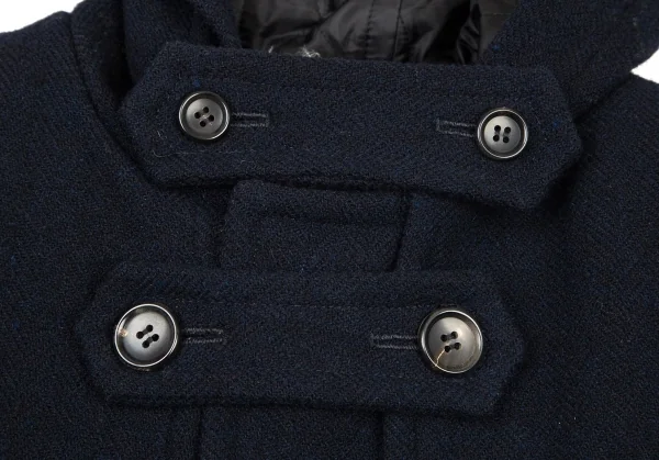 コムコム コムデギャルソンCOMME des GARCONS ウールストラップ留め裏キルティング中綿ダッフルコート 紺S K-100938_004