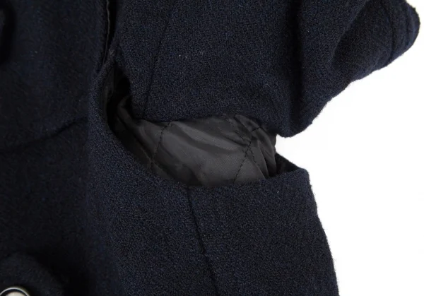 コムコム コムデギャルソンCOMME des GARCONS ウールストラップ留め裏キルティング中綿ダッフルコート 紺S K-100938_006