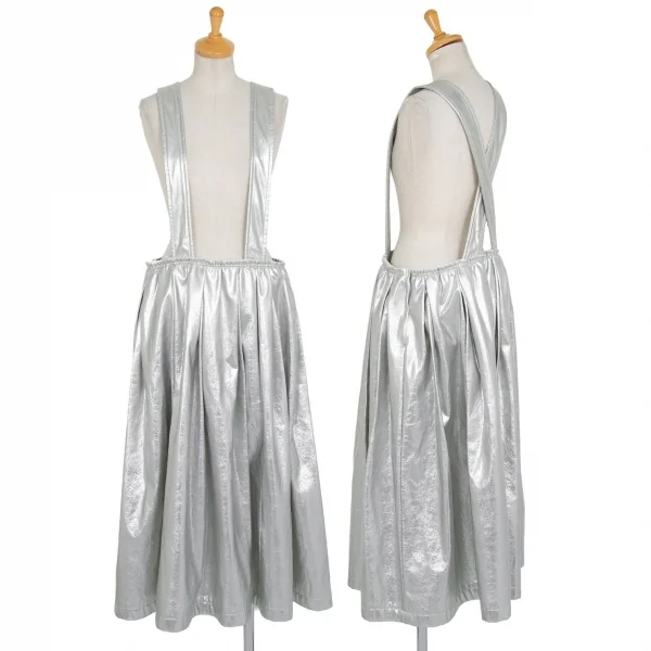 コムデギャルソンCOMME des GARCONS フェイクレザーメタリック吊りスカート シルバーS K-100944_001