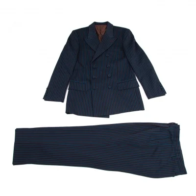 ジャンポールゴルチエ クラシックJean Paul GAULTIER CLASSIQUE ストライプジャージダブルブレストセットアップスーツ 茶青