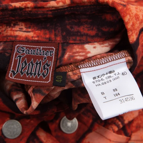 ゴルチエジーンズGAULTIER JEAN'S レンガプリントメタルボタンシャツ 赤茶40 K-100956_015