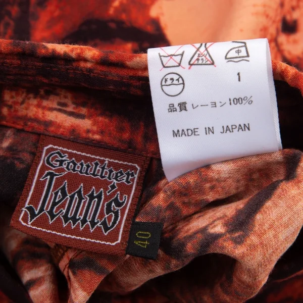 ゴルチエジーンズGAULTIER JEAN'S レンガプリントメタルボタンシャツ 赤茶40 K-100956_016