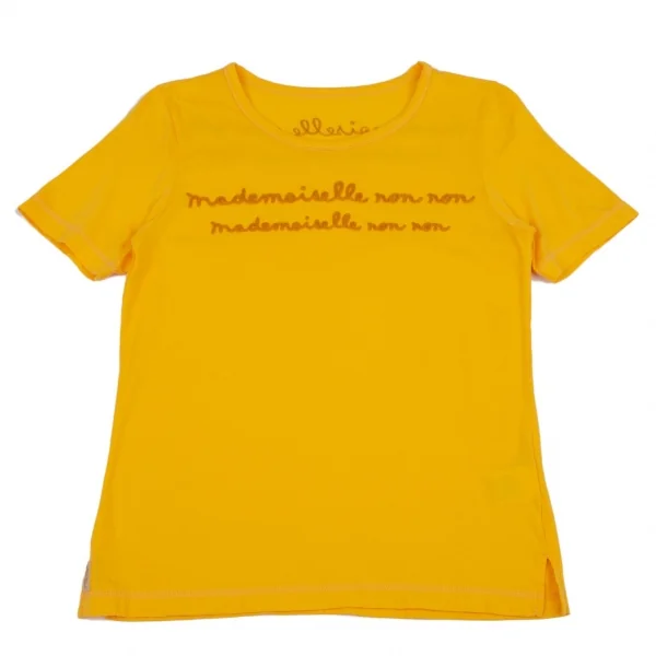 マドモアゼルノンノンMademoiselle NON NON ロゴチェーンステッチ刺繍Tシャツ 黄色38M K-100983_001