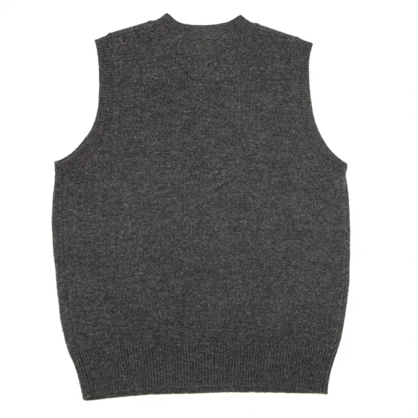 マドモアゼルノンノンMademoiselle NON NONウールヘンリーネックロゴ刺繍ニットベスト チャコールM K-101000_011