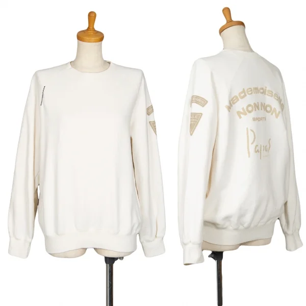 マドモアゼルノンノンMademoiselle NON NON SPORTS コットン袖ワッペンバックロゴスウェット 白M位 K-101006_001