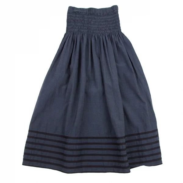 イッセイミヤケペルマネンテISSEY MIYAKEPERMANENTE 裾ボーダーテープハイウエストフレアスカート ネイビーM K-101065_002