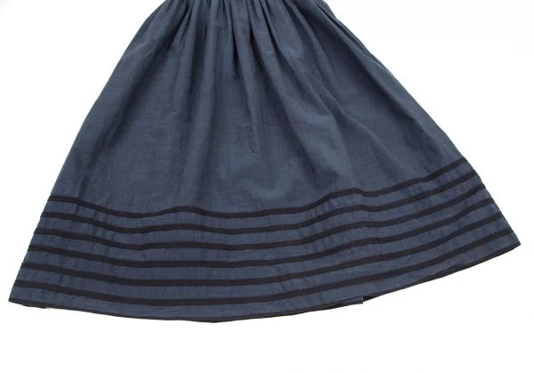 イッセイミヤケペルマネンテISSEY MIYAKEPERMANENTE 裾ボーダーテープハイウエストフレアスカート ネイビーM K-101065_006