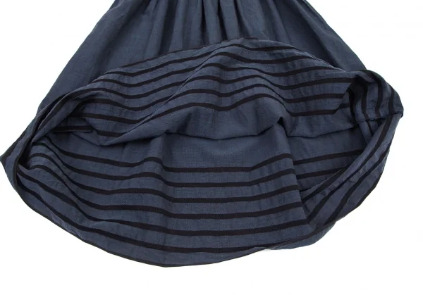 イッセイミヤケペルマネンテISSEY MIYAKEPERMANENTE 裾ボーダーテープハイウエストフレアスカート ネイビーM K-101065_008