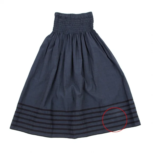 イッセイミヤケペルマネンテISSEY MIYAKEPERMANENTE 裾ボーダーテープハイウエストフレアスカート ネイビーM K-101065_009