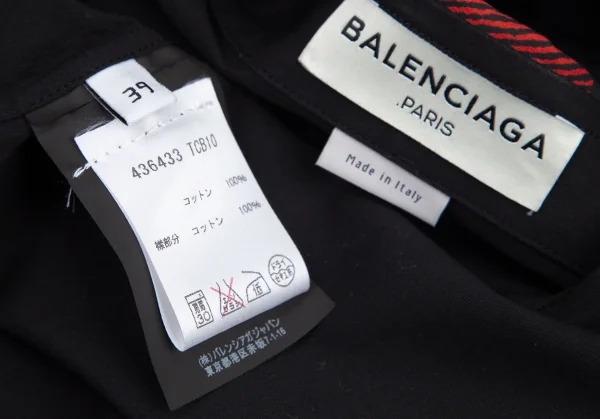 バレンシアガBALENCIAGA 襟チェック切替コットンシャツ 黒39 K-101111_014