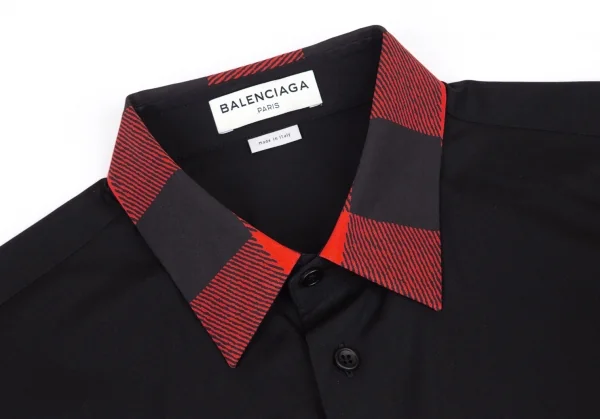 バレンシアガBALENCIAGA 襟チェック切替コットンシャツ 黒39 K-101111_003