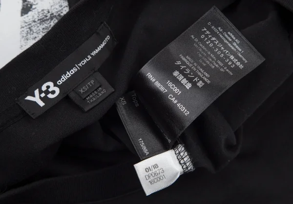 ワイスリーY-3 コットンバックプリントビックシルエットサイドスリットTシャツ 黒XS K-101112_019