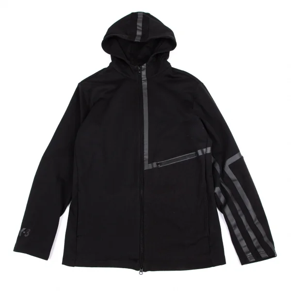 ワイスリーY-3 コットン袖3ラインリブ切替ダブルジップパーカー 黒S K-101113_001