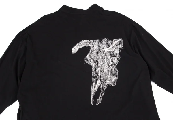 ヨウジヤマモト プールオムYohji Yamamoto POUR HOMME バックカウスカルプリントスタンドカラー天竺バックロングシャツ 黒3 K-101115_003