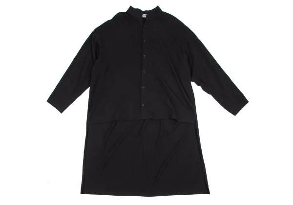 ヨウジヤマモト プールオムYohji Yamamoto POUR HOMME バックカウスカルプリントスタンドカラー天竺バックロングシャツ 黒3 K-101115_005
