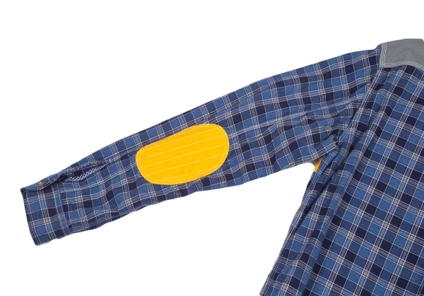 ジュンヤワタナベマン コムデギャルソンJUNYA WATANABE MAN COMME des GARCONS ヨーク異素材切替エルボーパッチチェックシャツ 青黄他L K-101124_013