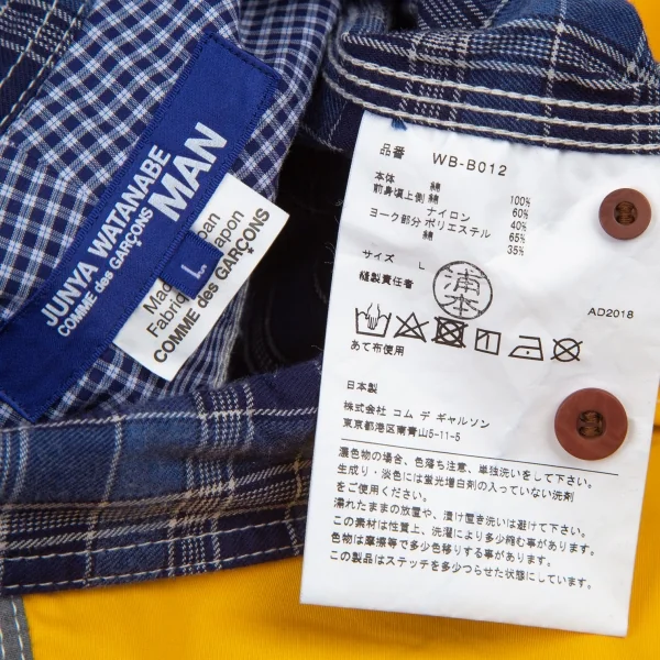 ジュンヤワタナベマン コムデギャルソンJUNYA WATANABE MAN COMME des GARCONS ヨーク異素材切替エルボーパッチチェックシャツ 青黄他L K-101124_018