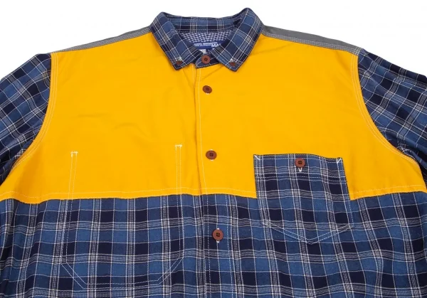 ジュンヤワタナベマン コムデギャルソンJUNYA WATANABE MAN COMME des GARCONS ヨーク異素材切替エルボーパッチチェックシャツ 青黄他L K-101124_002