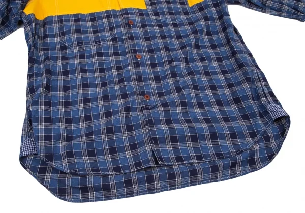 ジュンヤワタナベマン コムデギャルソンJUNYA WATANABE MAN COMME des GARCONS ヨーク異素材切替エルボーパッチチェックシャツ 青黄他L K-101124_007