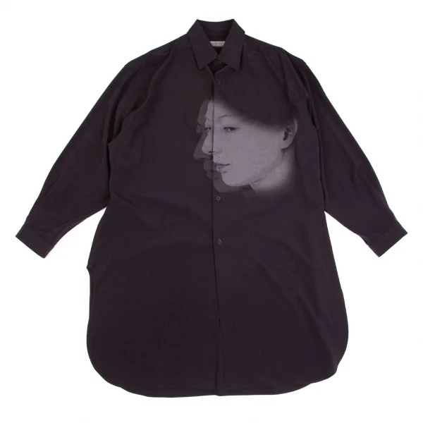 ヨウジヤマモト プールオムYohji Yamamoto POUR HOMME 内田すずめ サヨウナラバプリントロングシャツ ブリーチブラック1 K-101159_001