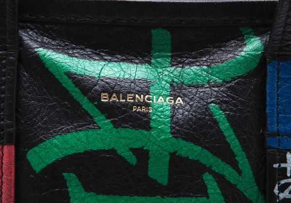 バレンシアガBALENCIAGA バザールグラフィティレザートートバッグ 黒マルチ K-101193_003