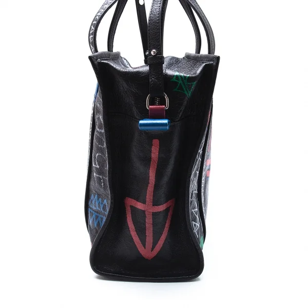 バレンシアガBALENCIAGA バザールグラフィティレザートートバッグ 黒マルチ K-101193_005