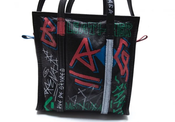 バレンシアガBALENCIAGA バザールグラフィティレザートートバッグ 黒マルチ K-101193_007